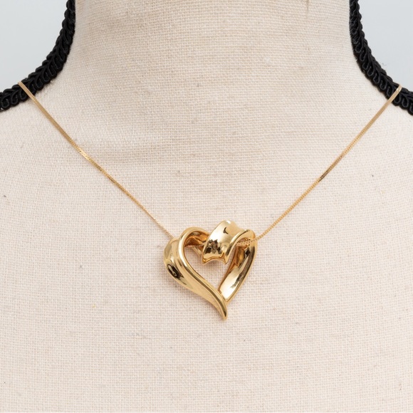 14K yellow gold heart ribbon slide pendant quality quiet luxury timeless classic - Picture 11 of 12